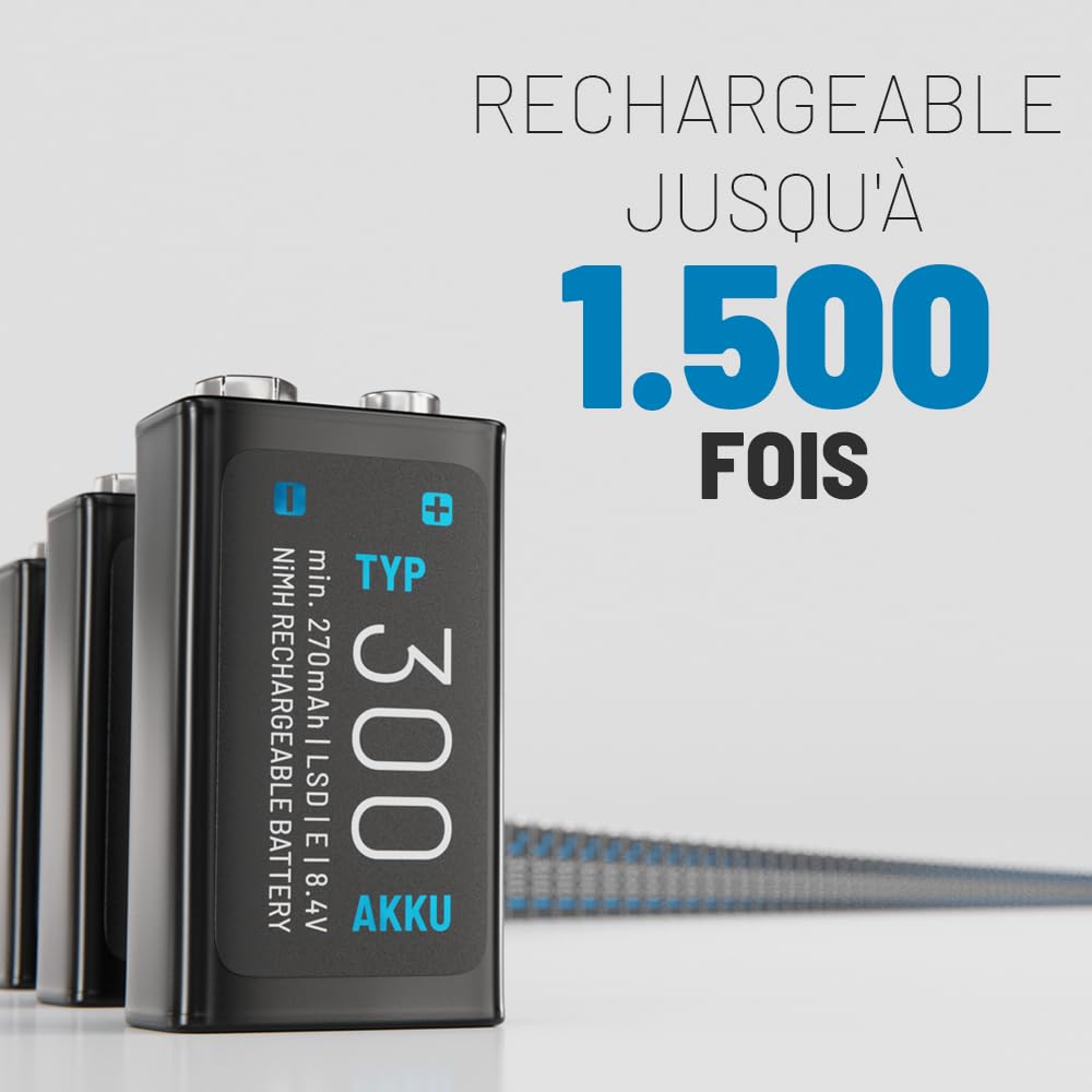 ABSINA Pile 9V Rechargeable 300 à Faible Auto-Décharge