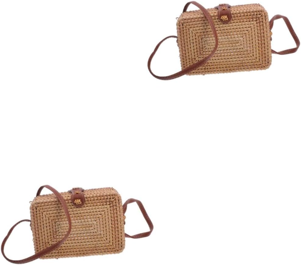 [TOGEVAL] 2個入り ラタンハンドバッグ レディース 編みトートバッグ ショルダースト 付き ファッショナブルなミニバッグ