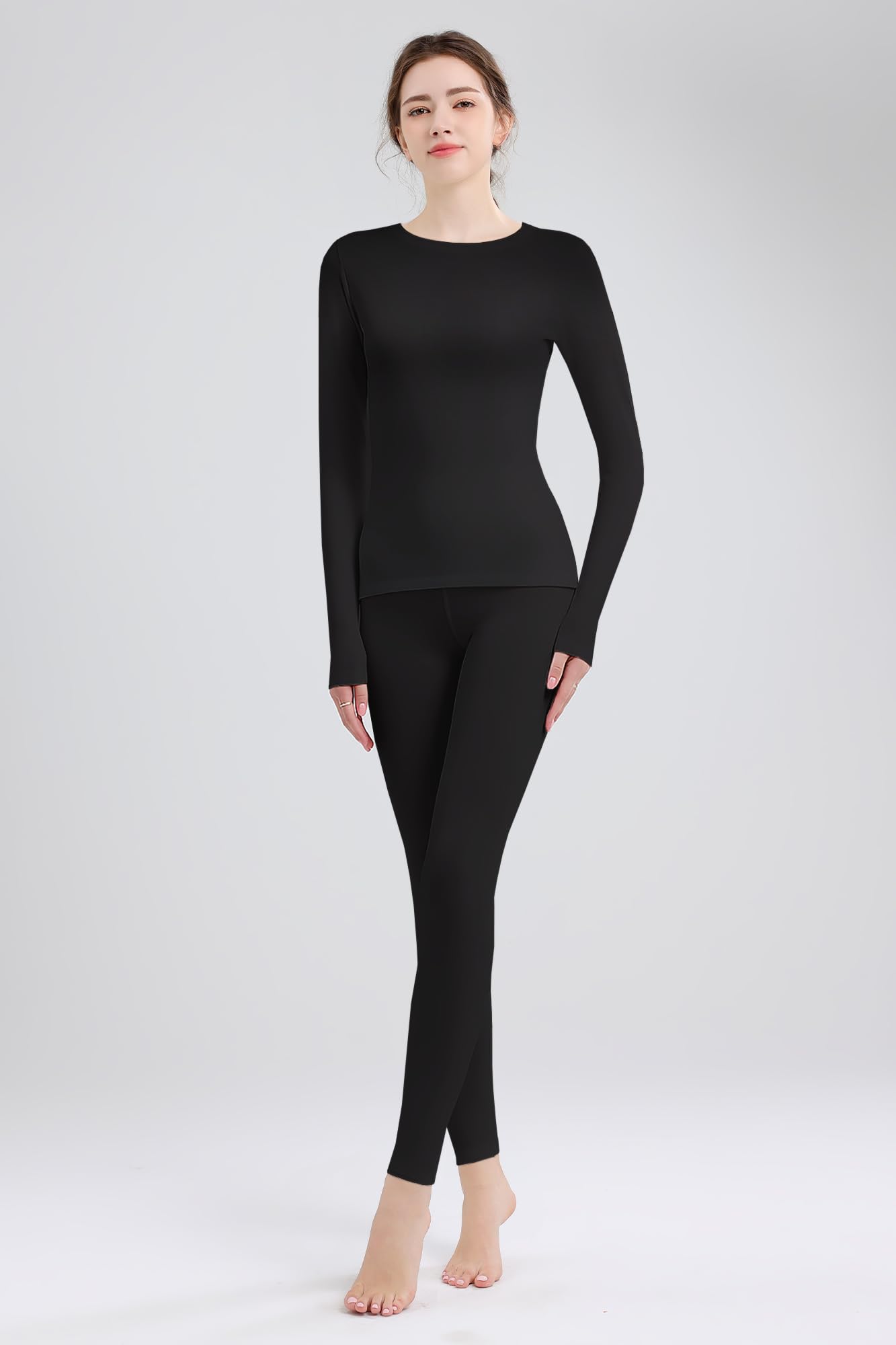 HiZiTi Intimo Termico Donna Maglia Lunga Tuta Invernale Biancheria Termici Abbigliamento Termica Completo Leggings Magliette Calze Pantaloni Termiche Completo Sci Donna Nero Bianca