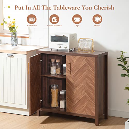 Sicotas Modern Sideboard Buffet Cabinet With Storage, Accent Cabinet With 2 Herringbone Doors And Adjustable Shelf For Dining Room,Living Room And Hallway, 34.6 X 13.7 X 35.4 Inch, Rustic Walnut #TOP2