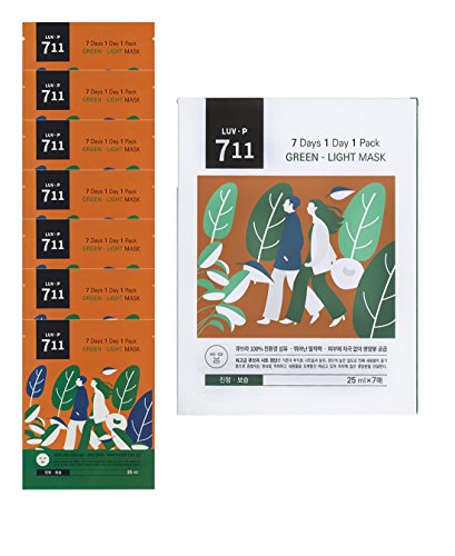 LUV-P K Beauty Organic Sheet Face Mask - Korea Cosmetic Beauty 7 Days 1 Day 1Pack Green Light Vegetable Kale Facial Everyday Korean Skin Care Face Mask Sheet Package Set (7 of Pack)