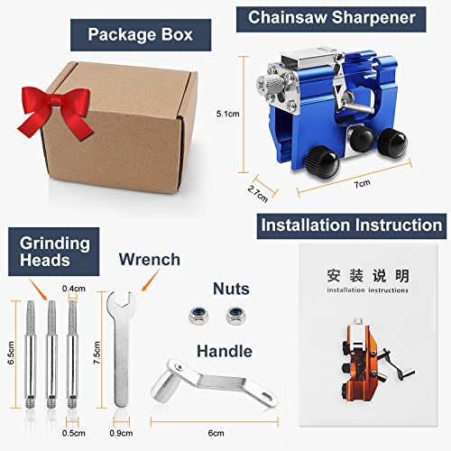 Dawitrly Chainsaw Sharpener Kit, Portable Aluminum Alloy Chain Saw Blade Sharpening Jig Tool with Hand Crank and 3Pcs Grinding Heads Suitable for Electric Saws Lumberjack, Garden Worker Blue - Thumbnail 7