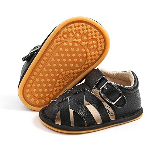 E-FAK Baby Boys Girls Summer Sandals Outdoor Beach Anti-Slip Rubber Soft Sole Newborn Toddler First Walker Shoes(12-18 Months, 04 Black)
