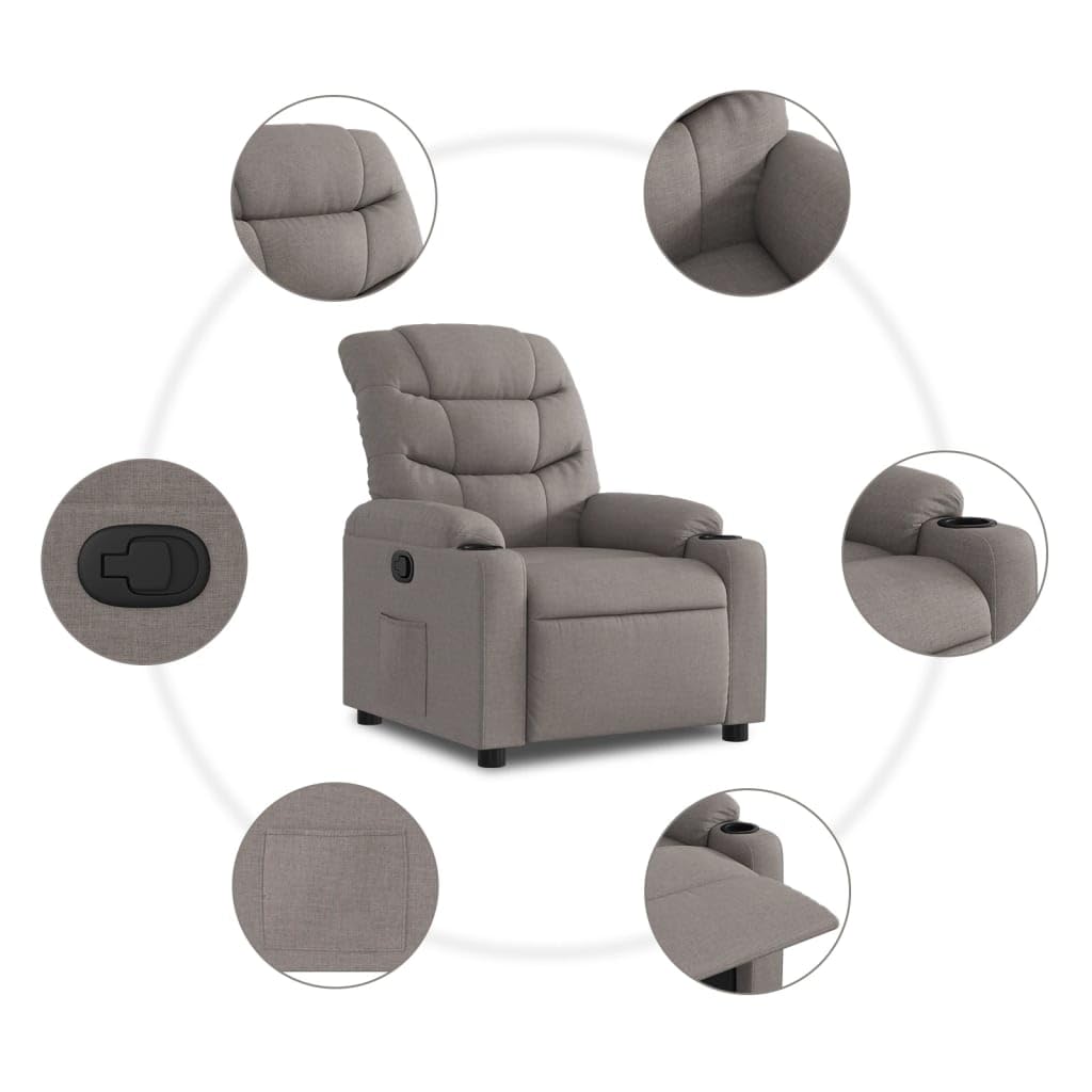 Relaxsessel mit Liegefunktion Stoff Ruhesessel Taupe 110 kg