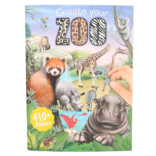 Depesche 13607 Create your Zoo - Libro da colorare con 24 pagine prestampate per creare motivi da zoo, inclusi 3 fogli doppi di adesivi