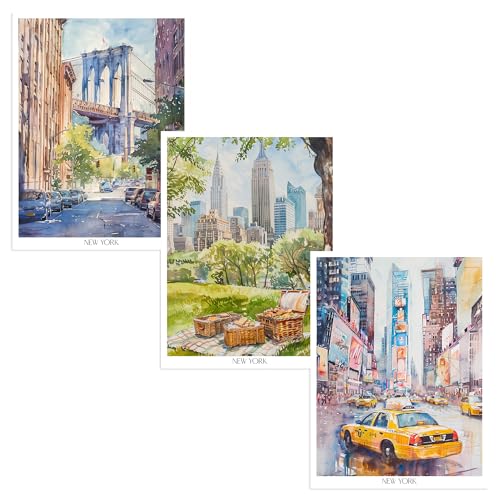 Œuvres murales New York 40x50 cm affiche pont de Brooklyn et Central Park lot de 3
