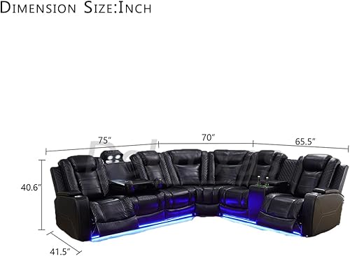 Miniatura 2 de Sofá reclinable de cuero transpirable con luz LED, sofá modular eléctrico con consola de almacenamiento, soporte para tazas para cine en casa, sala