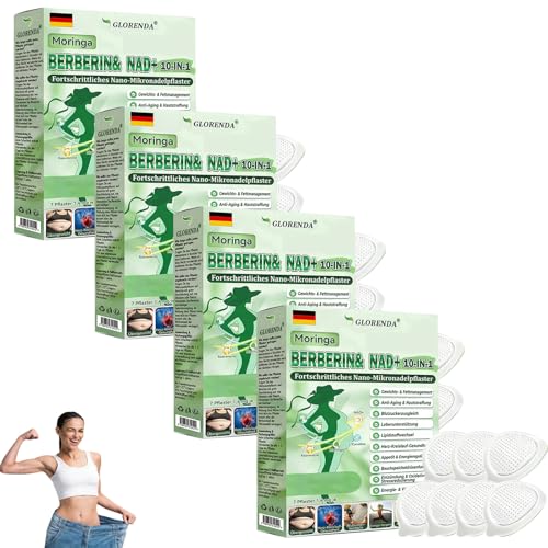 GLORENDA Moringa NAD+ 10-in-1 Nano Patch 2026 Neu Abnehmpflaster GLORENDA Moringa Pflaster Natürliche Nano-Mikronadelpfaster für Männer und Frauen (4 Stück)