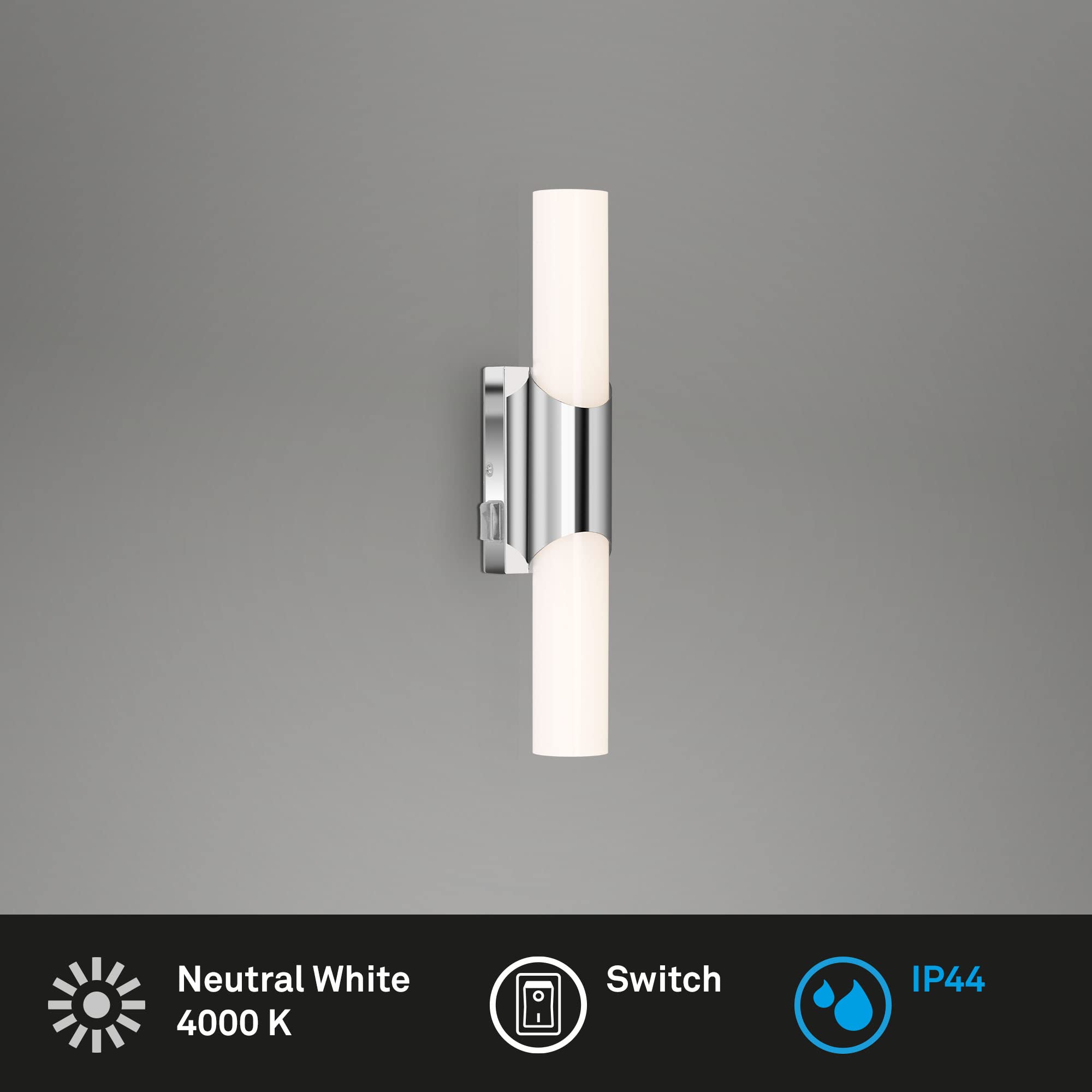 BRILONER Aplique LED para baño, lámpara de baño IP44, 6,5 vatios, 700 lúmenes, 4000 Kelvin, cromo-blanco, 320x65x68 mm (LxWxH)