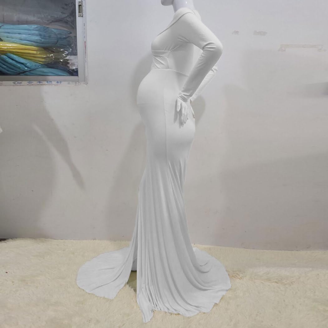 Robe de maternité à épaules dénudées, Robe Longue Fendue pour Femmes Enceintes, Blanc M, de Photographie pour Femmes