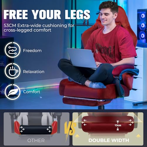 Image of GTPLAYER Big and Tall Gaming Chair 400lbs Heavy Duty Office Chair with Foot Rest, High Back Pocket Spring Ergonomic Computer Chair for Adults, Wide Comfy Seated Cushion with Linkage Armrests, Red