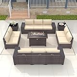 Gotland 13 Piece Large Outdoor Furniture Set, 10 Seater Wicker Patio Furniture Set, All Weather Deck Wicker Conversation Set with 43