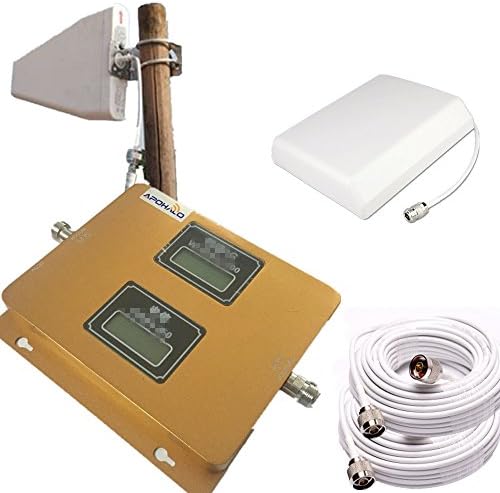 APOHALO High Gain 75dB Mobile Cell Phone Signal Booster/Repeater Amplifier Full Kit GSM/3G 850MHz WCDMA 2100MHz for Home Or Office -with 2 High Gain Antennas