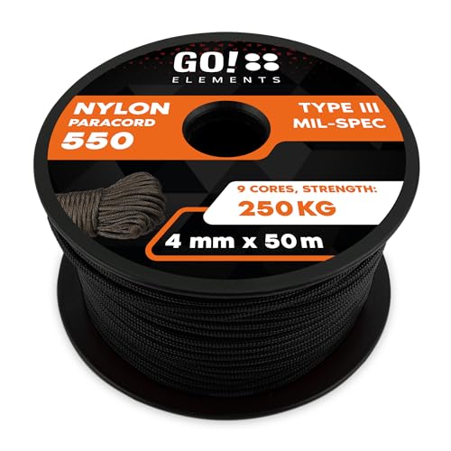 Paracord 550 Typ III | ø 4mm - 11 Kerne - max. 250 kg | 100% Nylonschnur - reißfest & extrem stabil | Nylonseil, Allzweckseil, Reepschnur & Outdoor Seil