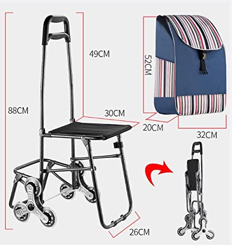 Tragbarer Trolley / Faltbarer Einkaufstrolley / Marktwagen 6 Räder Muster Natur und externe Aufbewahrungstasche / Blau – Bild 8