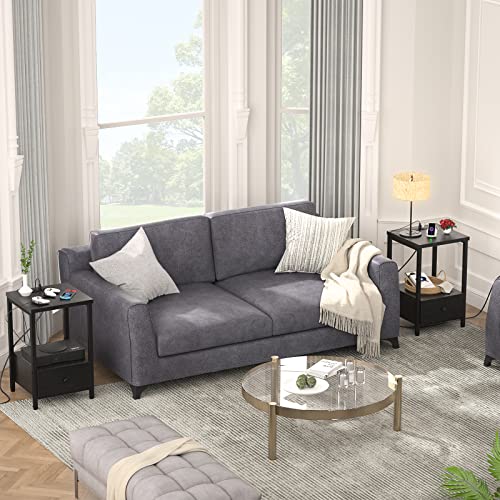 Black Nightstands Set Of 2 With Charging Station, Modern Night Stand Bedside Table With Storage Drawer And Shelf, End Side Table With Usb Ports & Power Outlets For Bedroom Living Room, Black #TOP5