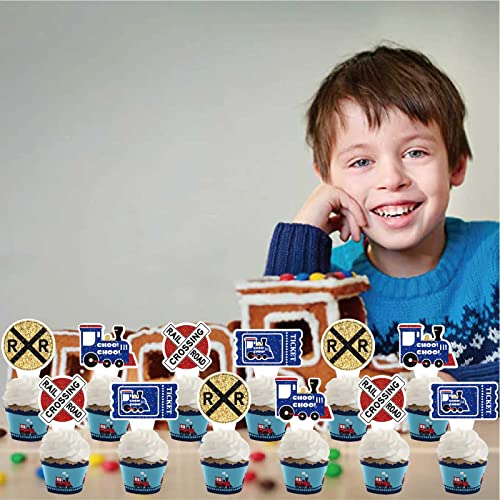Train Birthday Party Decoration,24Pcs Train Cupcake Toppers,Steam Train Cupcake Toppers,Train Party Supplies For Birthday Party Railway Steam Train Theme Party Baby Shower Party Supplies #TOP4