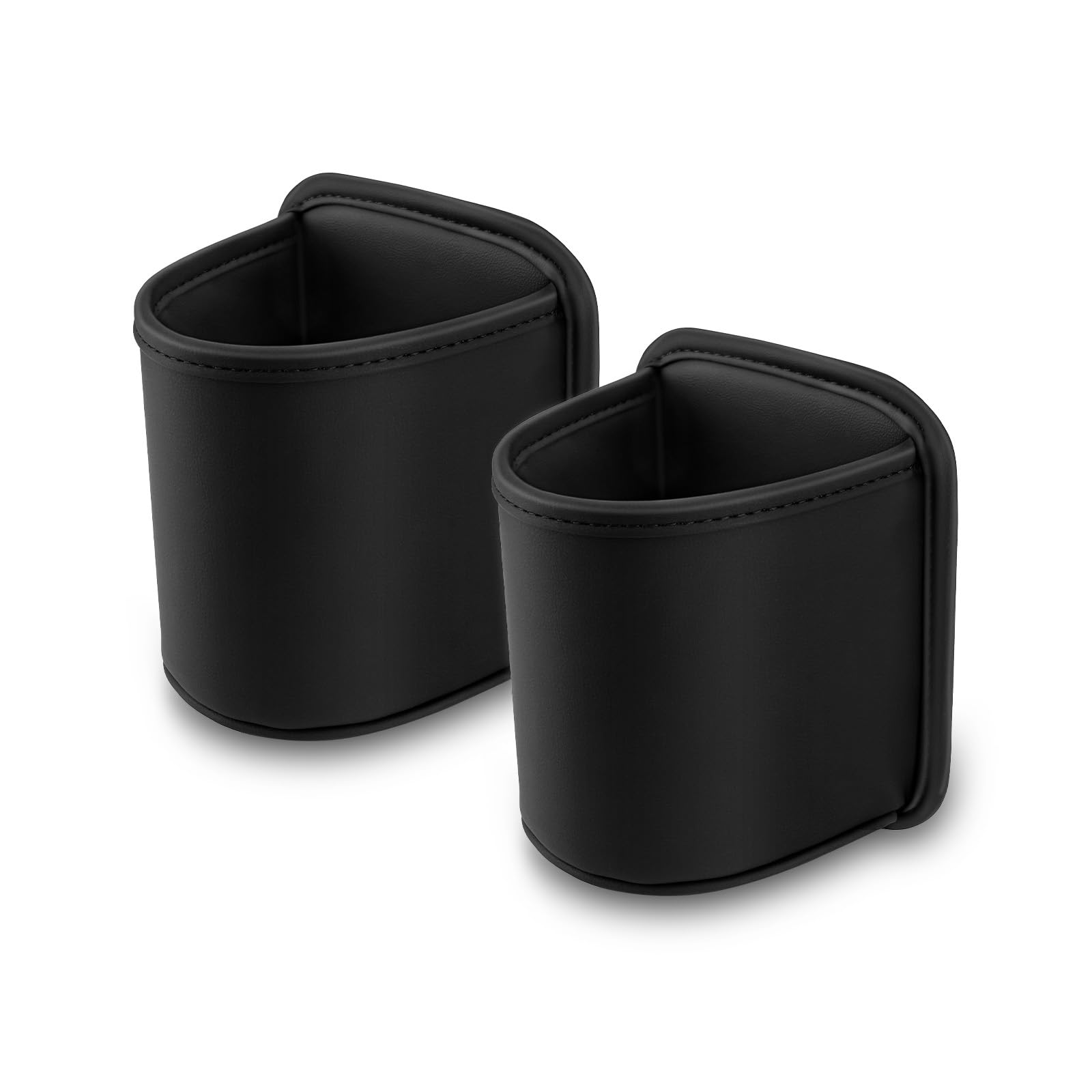 Portavasos grande para puerta de coche, paquete de 2, con clip para asiento, organizador de bebidas, resistente a arañazos, de piel sintética, color negro.