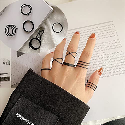 Black Knuckle Rings Set for Women Vintage Stackable Midi Rings Boho Crystal Pearl Sea Wave Finger Ring Pack3