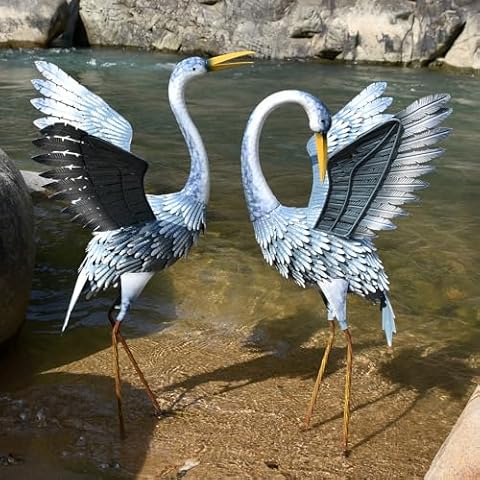 Oritty 24-27 Inch Standing Crane Garden Sculptures & Statues, Crane Metal Yard Art for Backyard, Lawn, Patio, Porch, Birthday, Wedding Decorations, Gray Cover