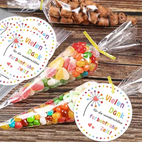 10 Stück Abschiedsgeschenk Erzieherin, Abschiedsgeschenk Kindergarten, Geschenkanhänger mit Kegeltüten und Aufkleber, Geschenkverpackung für Abschiedsgeschenk für Erzieher, etc.