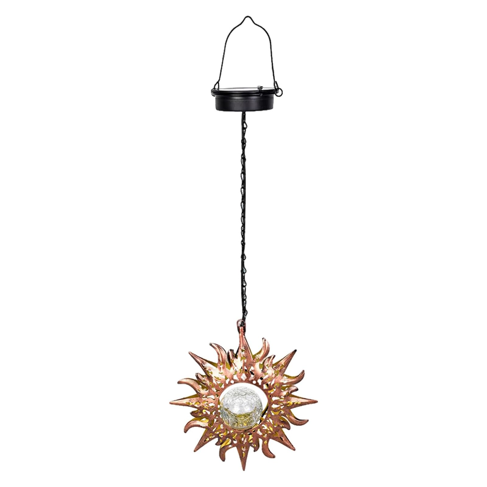 Introti Crackle Glass Globe Metal Garden Lights Waterproof Hanging Sun Lanterns Hanging Lights Garden Decor Unique Gardening Gifts for Women Mom Grandma