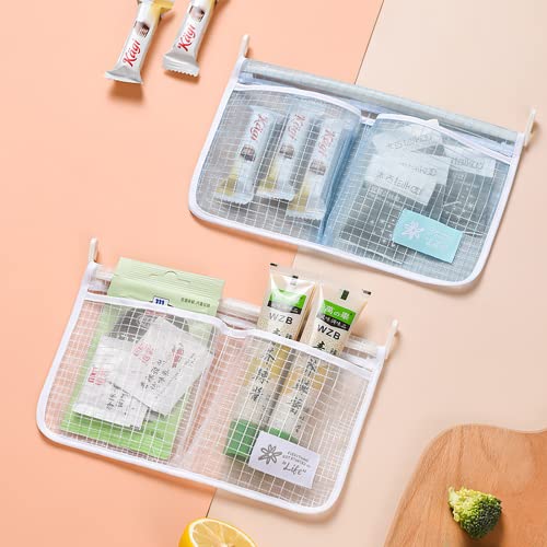 Molanly Refrigerator Door Organizer Mesh Bags Set,Fridge Door Organizer, Fridge Storage Container For Kitchen, Refrigerator Door,Bag Storage Organizer For Small Objects, Blue And White (4) #TOP21