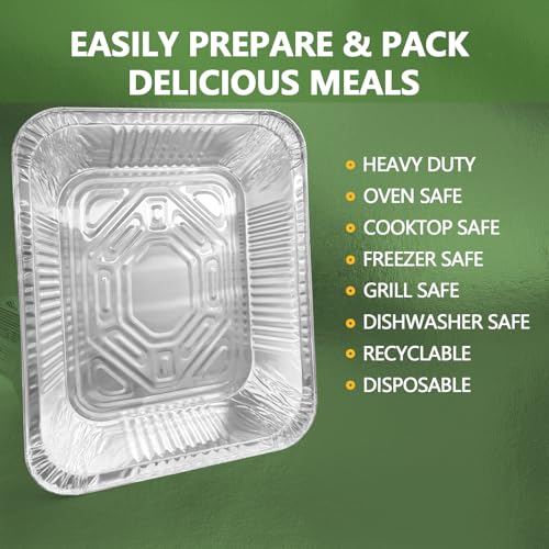 Image of Thickened 10 Pack Heavy Duty Aluminum Pans, 9x13 Aluminum Foil Pans Disposable, Half Size Steam Table Foil Baking Tray for Cooking, Baking, Roasting & Chafing, Carton Packaging