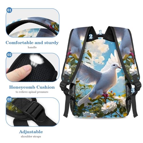 Sacs d'école colombe et fleur fonctionnels : lot de 2 sacs à dos de jour confortables et légers - 4