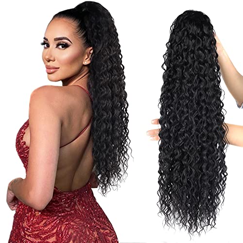 Curly Human Hair Ponytail Extension 3C Drawstring Kinky Curly Ponytail Hairpiece 100% Brazilian Hair Clip in Straight Ponytail Natural Black Afro Curly Ponytail Hair for Women 10 Inch