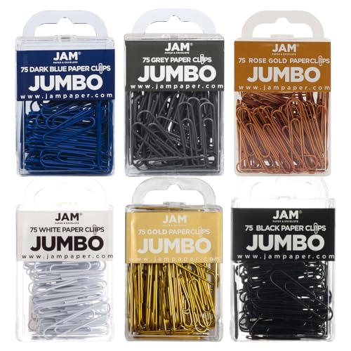 JAM PAPER Colorful Jumbo Paper Clips - Large 2 Inch Paperclips - Business Assortment - 6 Packs of 75