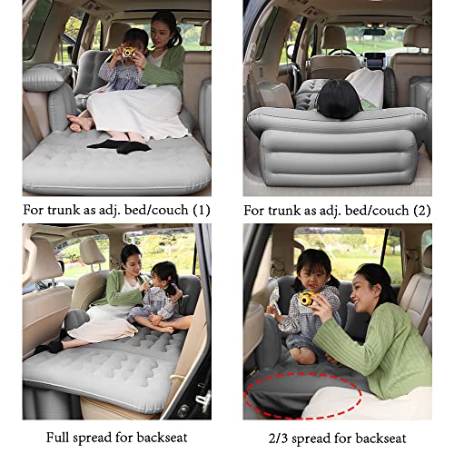 Dufominc Inflatable Car Air Mattress Travel Bed - 6 In 1 Thickened Car Camping Mattress Sleeping Pad With Electric Air Pump & 2 Pillows For Home Suv Sedan Pickup Backseat Couch Tent - Grey #TOP2