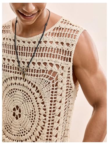 Men's Crochet Sweater Tank Tops Hollow Out Sleeveless Summer Vests Beach Vacation Clothes4