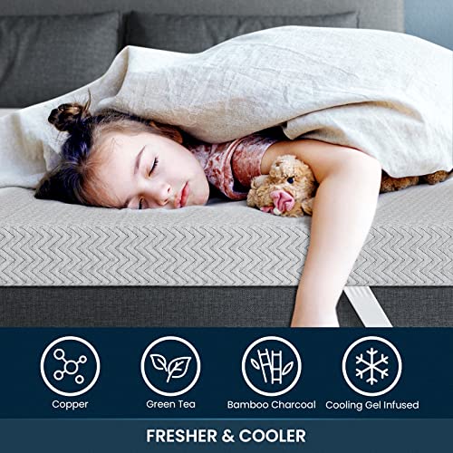 BedStory-4-Inch-Memory-Foam-Mattress-Topper-Twin-Size-Pain-Relief-Extra-Firm-Bed-Topper-CopperGelBamboo-CharcoalGreen-Tea-Infused-Cooling-Pad-Skin-Friendly-Cover-CertiPUR-US-Certified