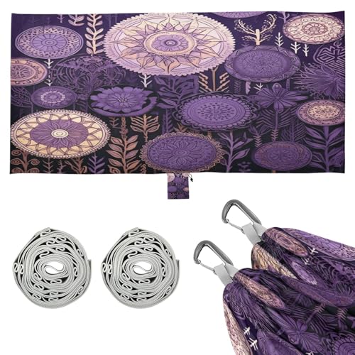 SDMKA Circle Mandala Purple Camping Hammock, 330 lbs with 2 Tree Straps, Carry Bag, Single Portable Hammock for Outdoor/Indoor, Hiking, Beach, Backpacking, Travel