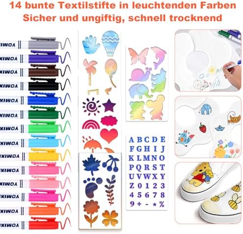 Faburo Babyslabbetjes om te beschilderen, wit, 10 stuks, dubbelzijdig babyslabbetjes, katoen met 1 flesopener, 12 kleurrijke textielstiften voor babyshowers