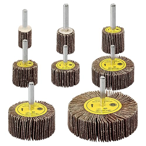 SHITIME 1/4 Shank Flap Wheel Sander Set 8Pcs 8 Size Flapper Wheel 80 Grit