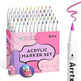 Arrtx 60 Colors Paint Markers Pens, Acrylic Paint Pens for Artists Adults Coloring Drawing Cartoon Anime Comic - Brush Tip for Rock Painting, Wood, Canvas, DIY Crafts Making Art Supplies-60B