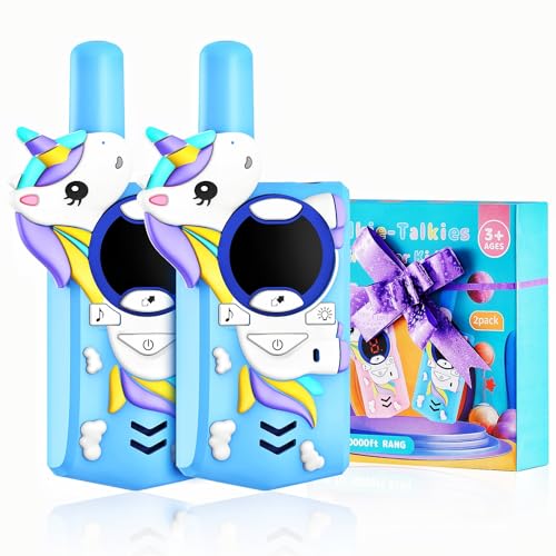 Unicorn Kids Walkie Talkies Rechargeable, 2 Miles Range 3 Channels 2 Way Radio, Birthday Gifts for Boys Girls,Family Games Outdoor Hiking Camping,3-12 Years Old Toys (Blue)