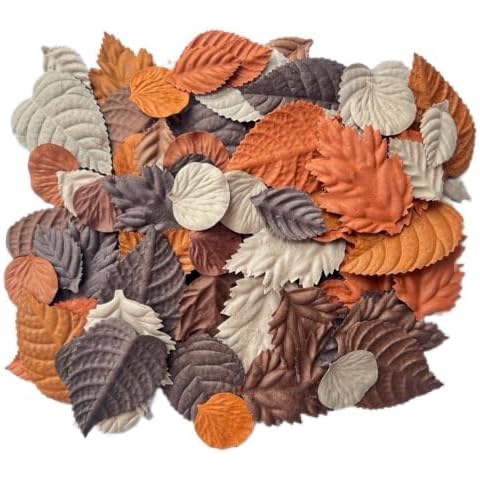 WADSUWAN SHOP 100 pcs Mlberry Paper Leaves Rose Leaves Sunflowers Leaves Hydrangea Leaves Lotus Leaves Scrapbooking Wedding DIY Craft Supplies Card, Artificial Leave (Mixed Brown Tone Leaves) Cover
