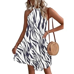 WNEEDU Womens Summer Dress Halter Neck Dresses Beach Cover-Ups Mini Sleeveless Sundress with Pockets