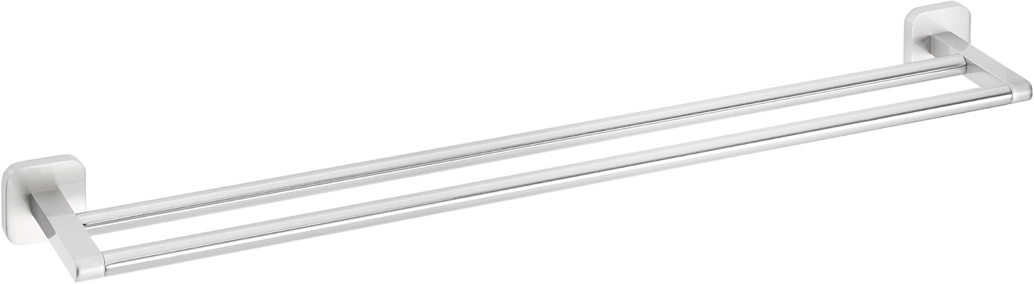tesa® ESTEETIC Single Towel Rail - Self-Adhesive Towel Bar in Stainless-Steel Design - Wall-Mounted Towel Holder - Waterproof, incl. Power.Kit Adhesive Solution - 91 mm x 630 mm x 50 mm