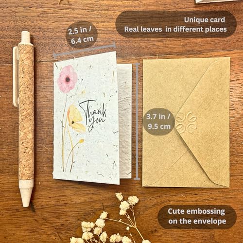 Image of Handmade Mini Cards with Real Oregano Leaves,2.5 in x 3.7 in Closed,Pack of 24, Recycled Paper, Kraft Envelopes, Watercolor Prints, Blank Inside, Eco-Friendly, WHITE
