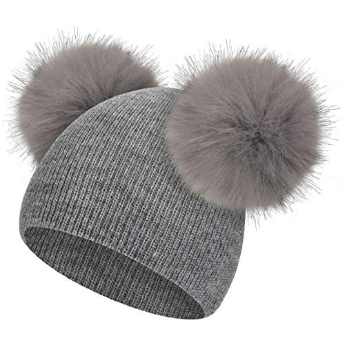 heekpek Gorro Lindo Bebé Invierno Niña Sombrero de Invierno Niños Piel Pom Pom Sombreros Lindo Gorro de Punto Sombrero de Bebe Gorro Cálido para Niña