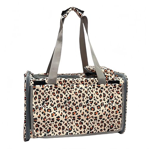 ペットキャリーバッグ キャリーケース 猫や犬の持ち運びに マット付き ショルダー 四方通気性、細かいメッシュ、軽量で持ち運び可能 大容量、折りたたみ式 車載 ドライブ キャンピング 旅行 (ヒョウ柄です)