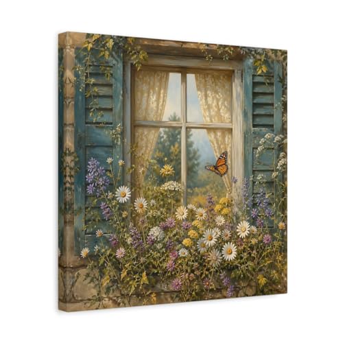 Cadre fleurs colorées nature window salon traditionnel 40x40cm