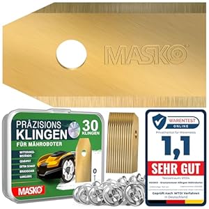 MASKO® Ersatzmesser Klingen für Mähroboter | Rasenmäher Messer universal inkl. innovativen Schrauben | Ersatzklingen Rasenroboter langlebig Titan-Beschichtung Kompatibel mit Gardena/Husqvarna 30 Stück