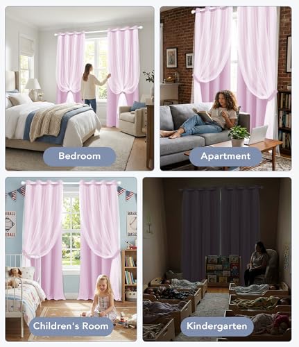Image of 100% Blackout Curtains with Sheer, Purple, 52 x 108 inch, 2 Panels