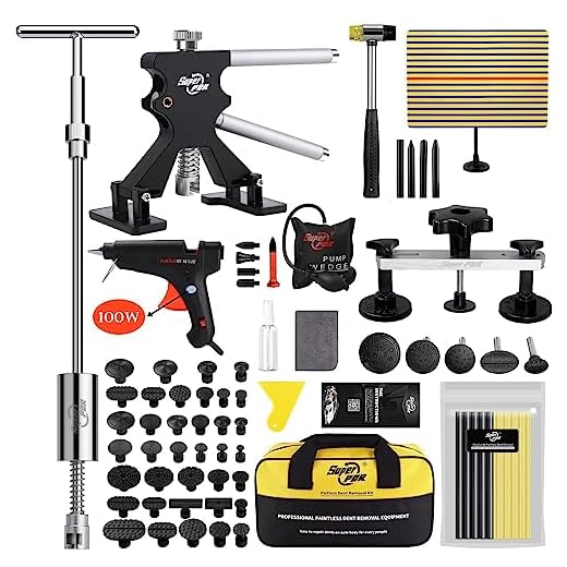 Super PDR Paintless Dent Removal Tools, Auto Body Dent Repair Kits with Stripe Reflector Board, Dent Puller Kit for Car Hail Damage Dent & Ding Remove
