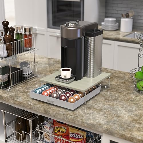 Image of Deco Brothers Vertuo Pod Holder Drawer, Fits 30 Large or 60 Small Capsules | Compatible with Nespresso Pods, Maple